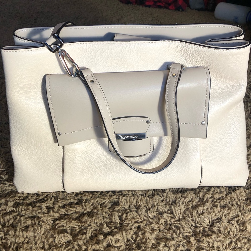Calvin Klein Cream Leather Tote Bag